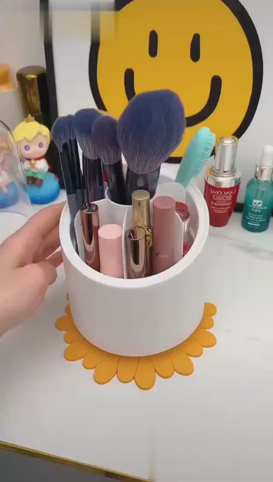 360° Rotating Makeup Brush Storage Box | Desktop Cosmetic Organizer for Brushes, Lipsticks, Eyebrow Pencils & Beauty Tools